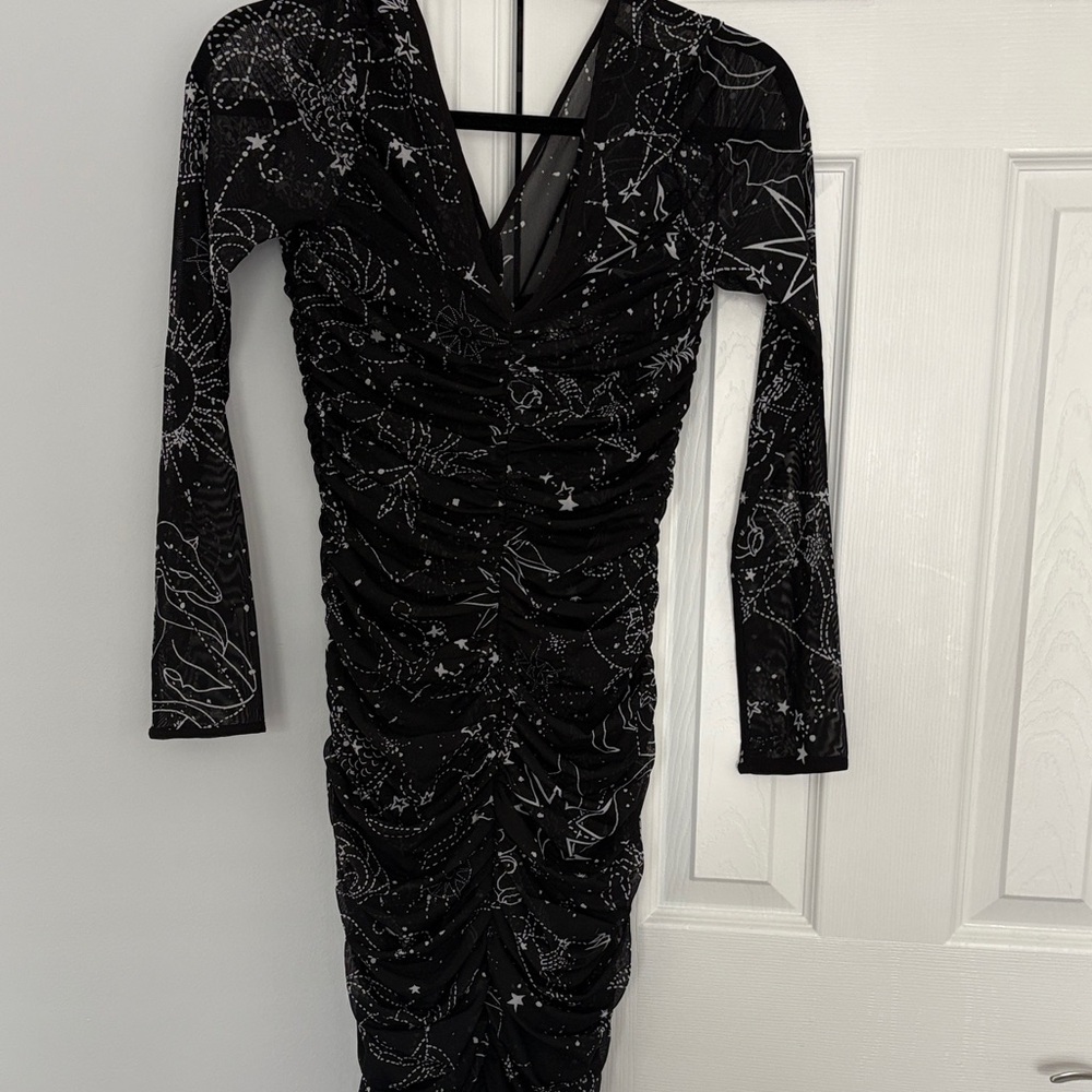 White House Black Market Black Celestial Long Sleeve Dress